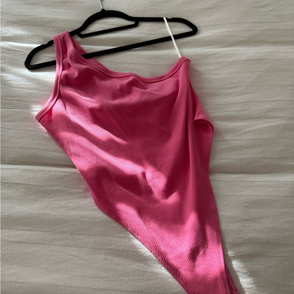 Pink One-Shoulder Bodysuit